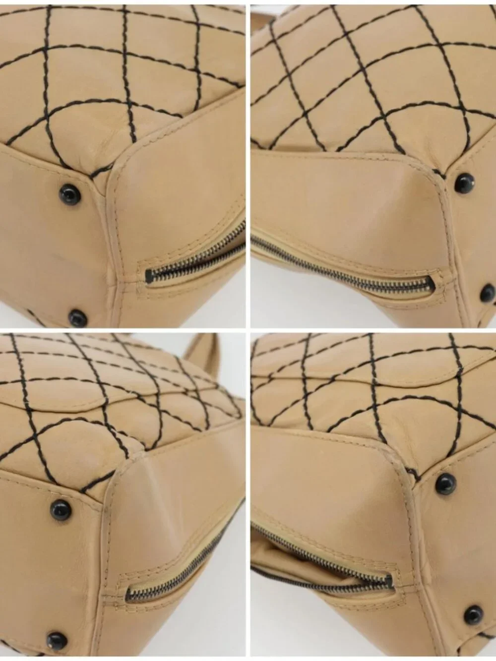 CHANEL Wild Stitch Tote Bag Leather Beige CC Auth 180632